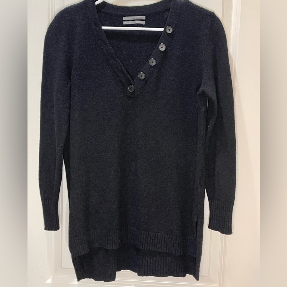 Anthropologie Black V-Neck Oversized Sweater With Button Detail Size XS
